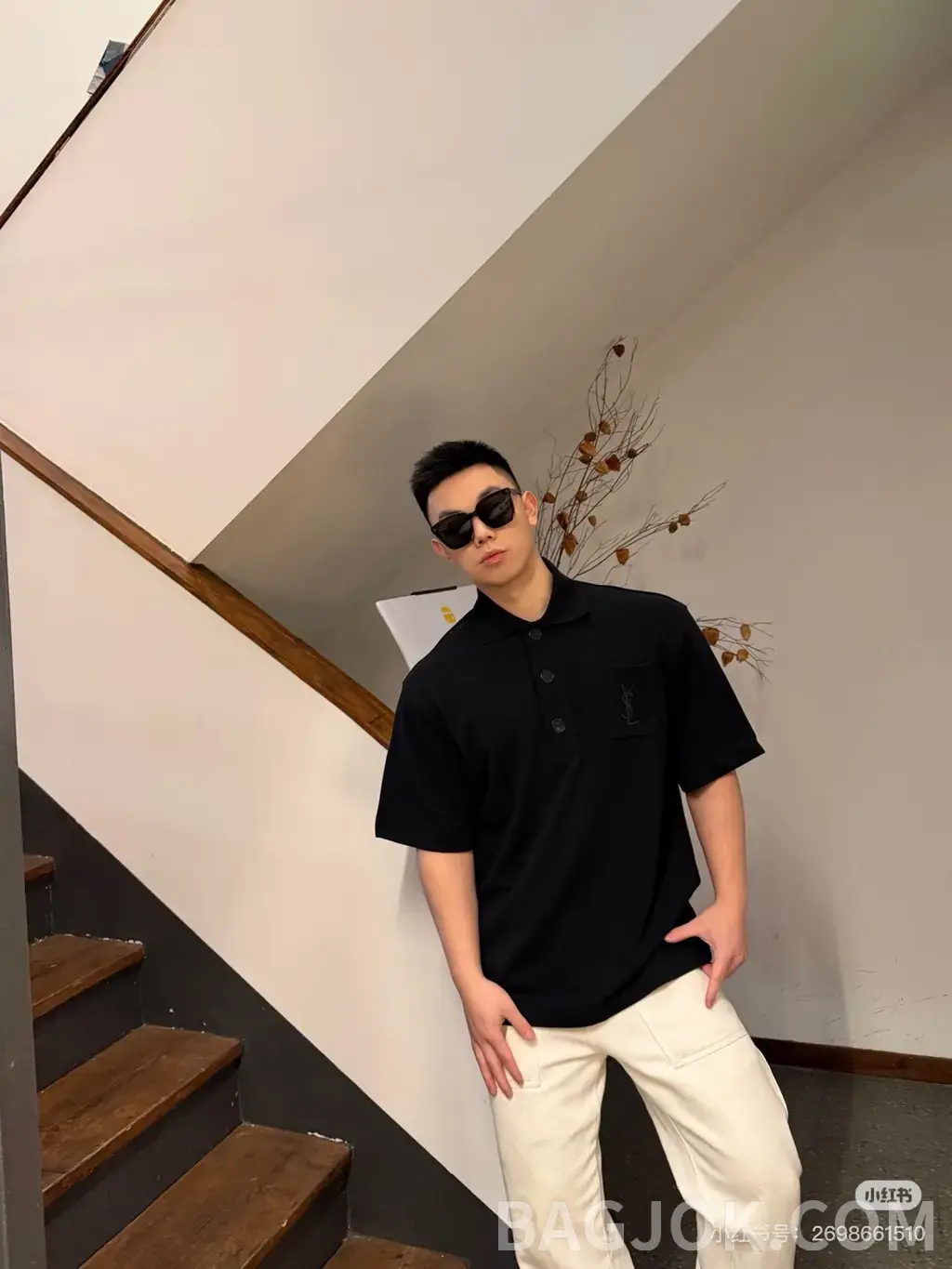 생로랑 생로랑 포켓 로고 자수 폴로 셔츠 상세 이미지