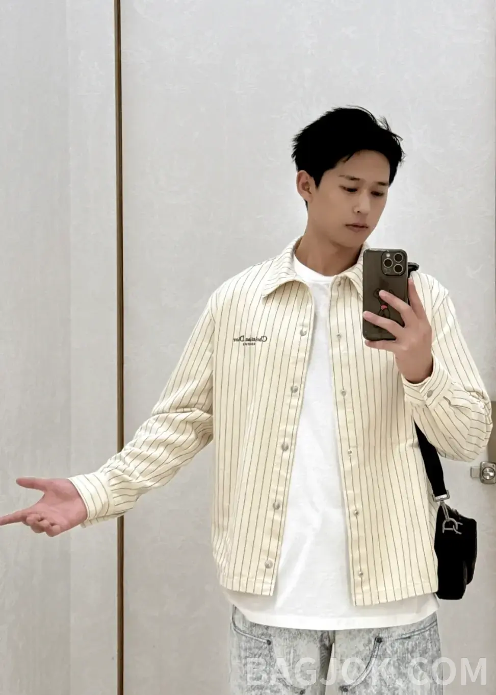 디올 디올 핀스트라이프 면 데님 코트 셔츠 상세 이미지