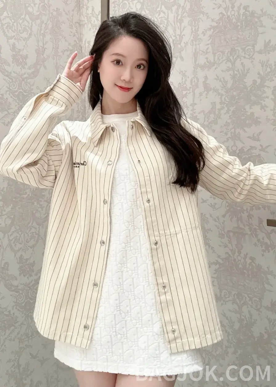 디올 디올 핀스트라이프 면 데님 코트 셔츠 상세 이미지