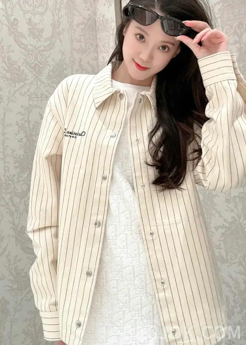 디올 디올 핀스트라이프 면 데님 코트 셔츠 상세 이미지
