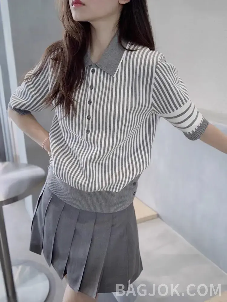 톰브라운 톰브라운 코튼 시어서커 폴로 셔츠 상세 이미지