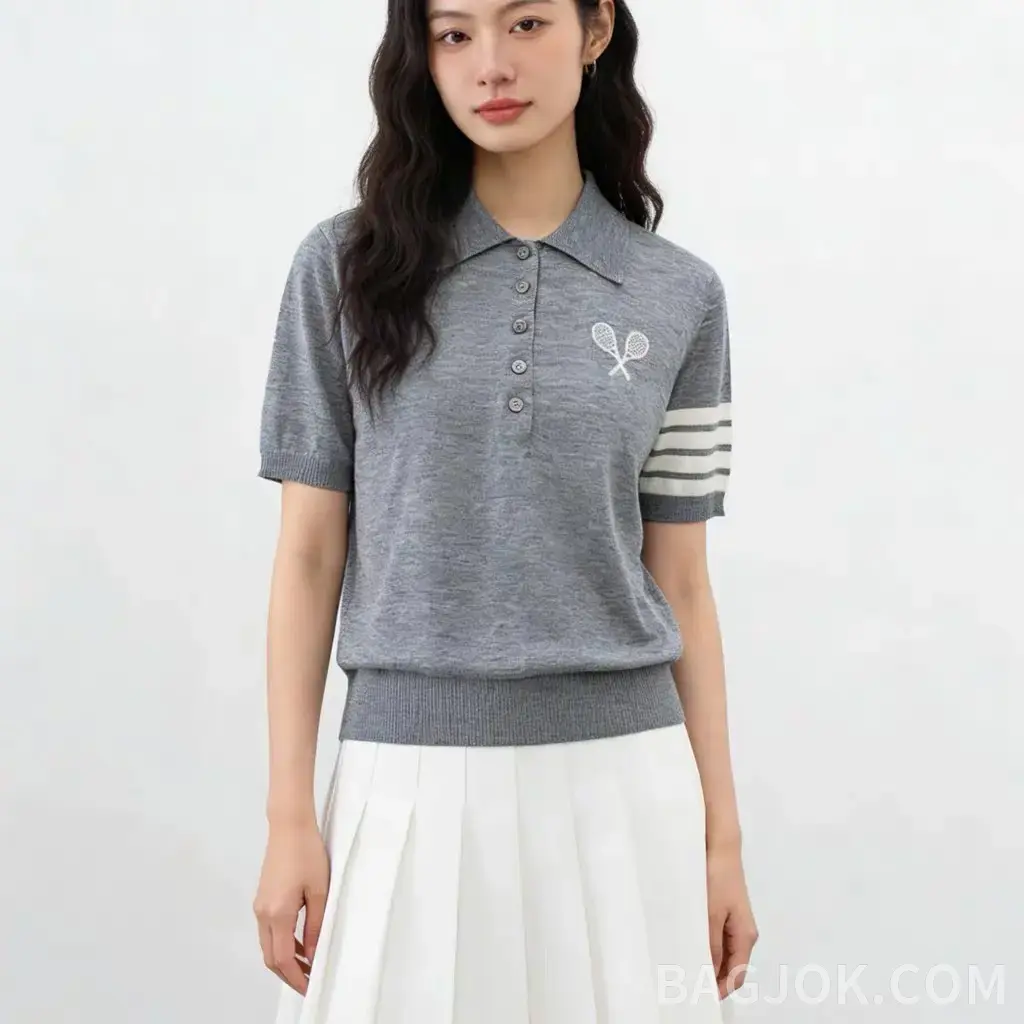 톰브라운 톰브라운 테니스 라켓 자수 폴로 니트 상세 이미지