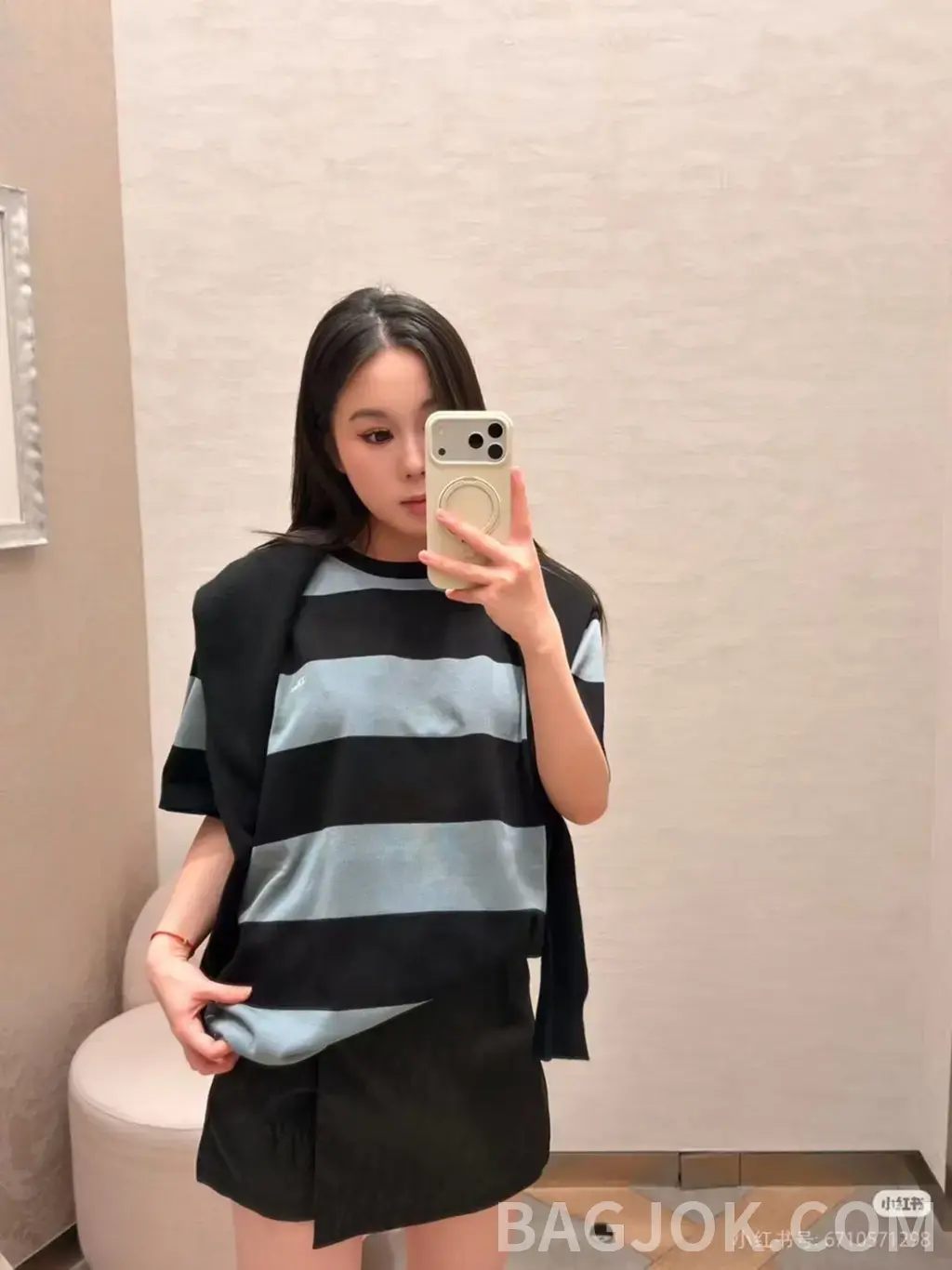 디올 디올 자수 배색 스트라이프 니트 반팔 티셔츠 상세 이미지