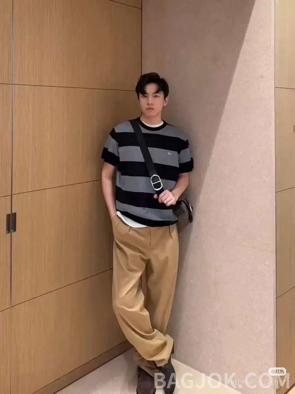 디올 디올 자수 배색 스트라이프 니트 반팔 티셔츠 상세 이미지