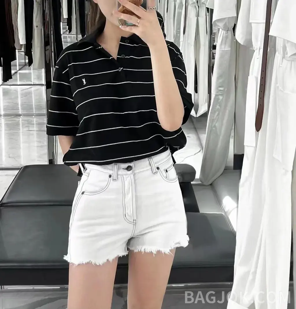 생로랑 생로랑 자수 스트라이프 폴로 셔츠 상세 이미지