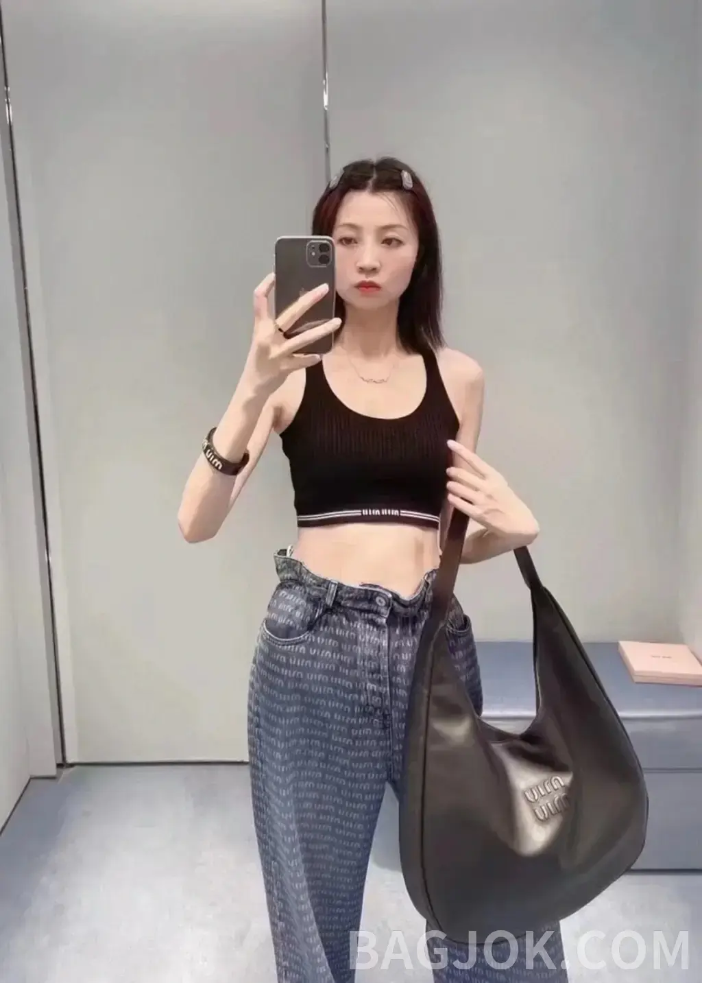 미우미우 미우미우 리브드 크롭 나시 탑 상세 이미지