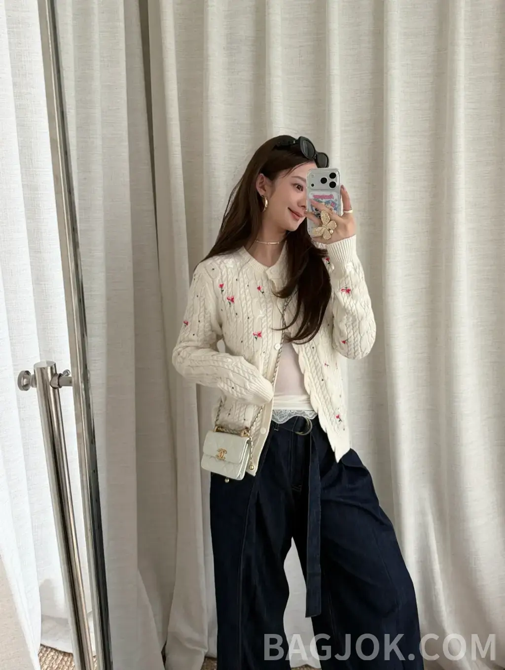 디올 디올 도브스 앤 로즈 자수 케이블 니트 가디건 상세 이미지