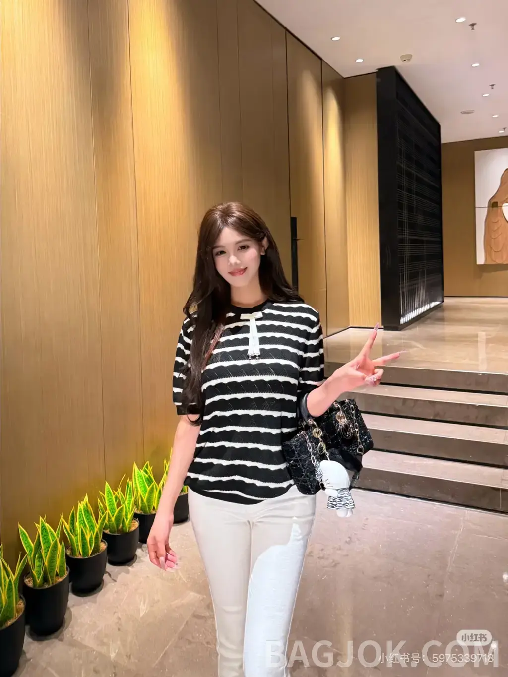 디올 디올 마린 스트라이프 보우 니트 반팔 티셔츠 상세 이미지
