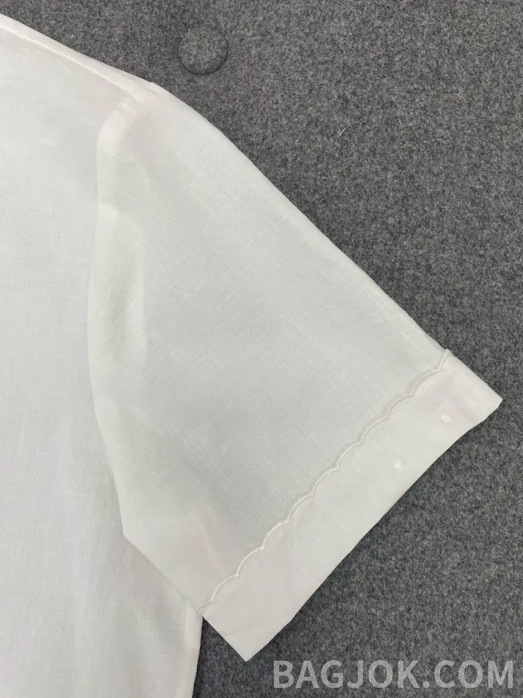 미우미우 미우미우 스캘럽 칼라 린넨 블렌드 반팔 셔츠 상세 이미지