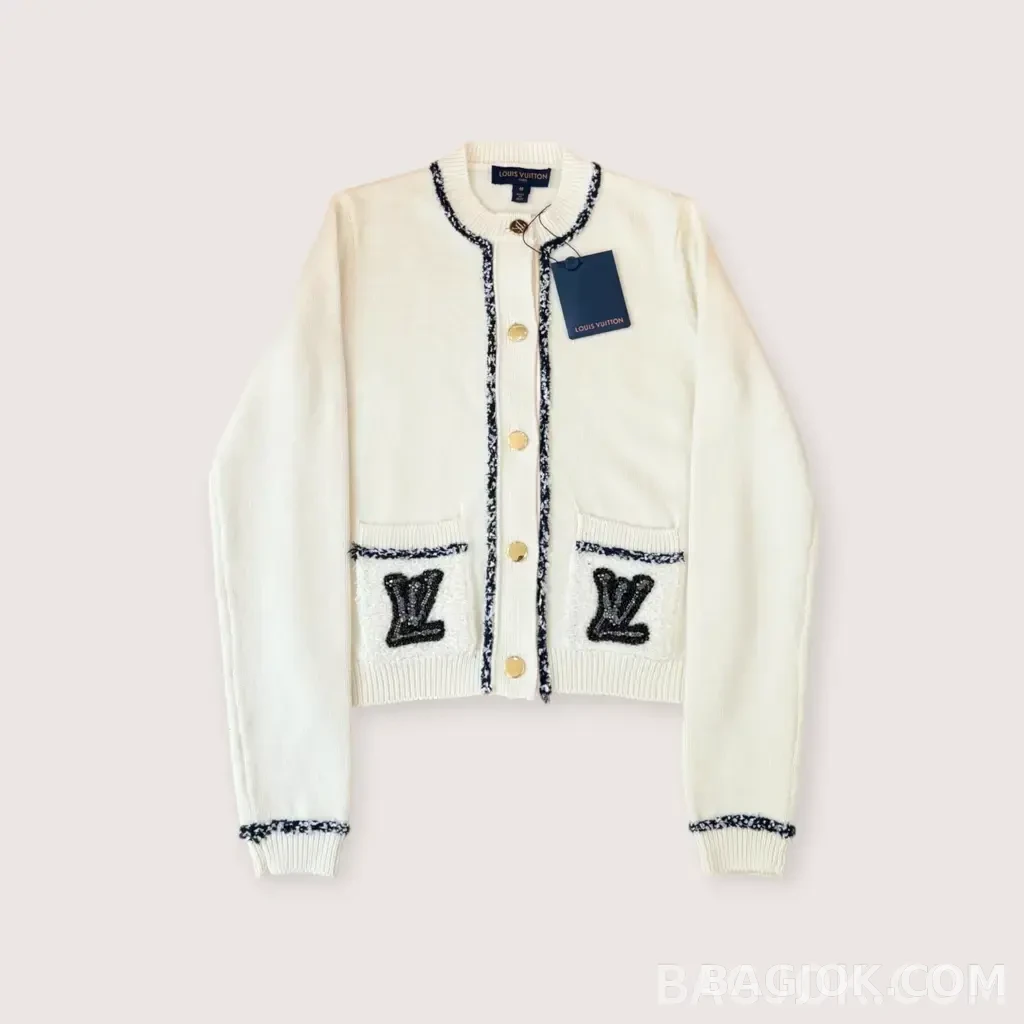 루이비통 루이비통 LV 비즈 자수 트위드 트림 크롭 가디건 상세 이미지