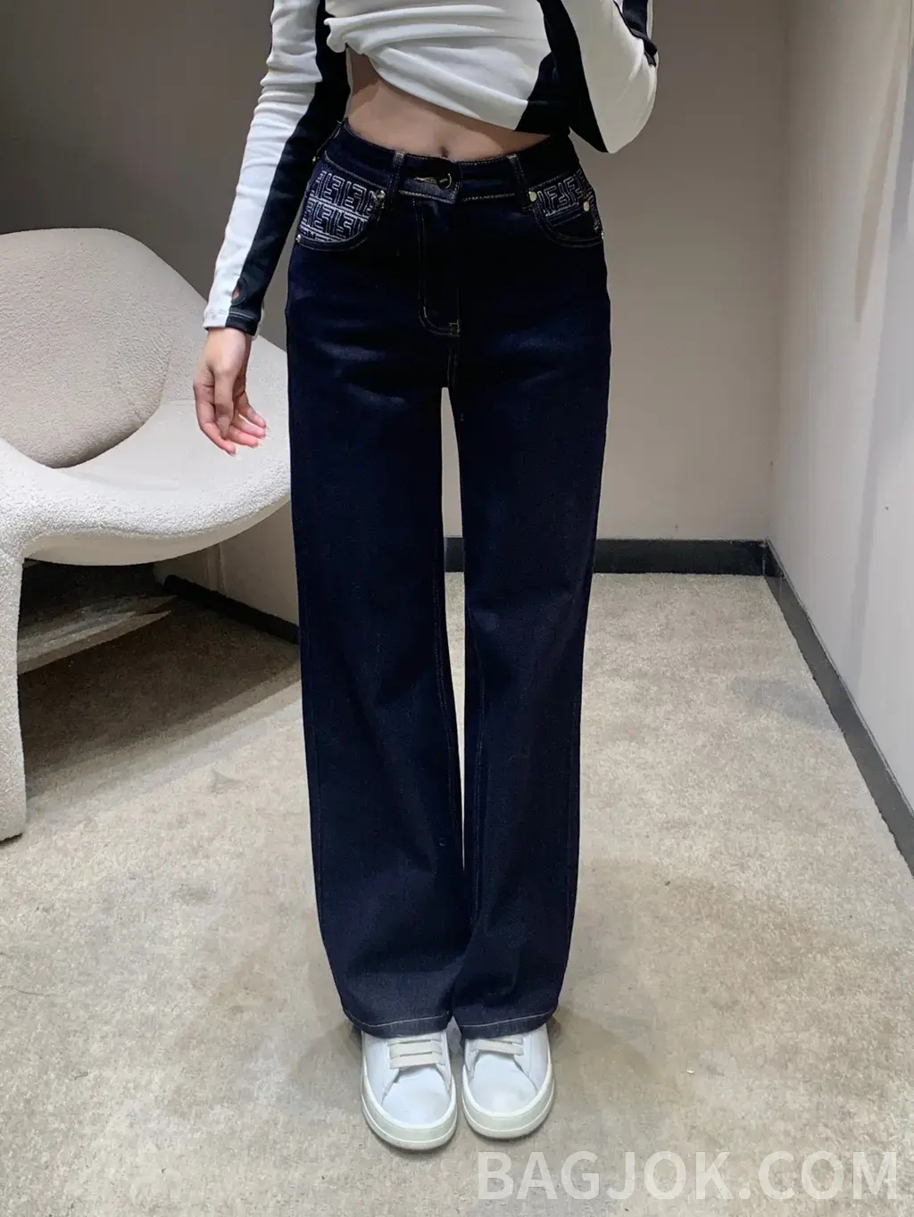 펜디 펜디 FF 자수 와이드 데님 팬츠 상세 이미지