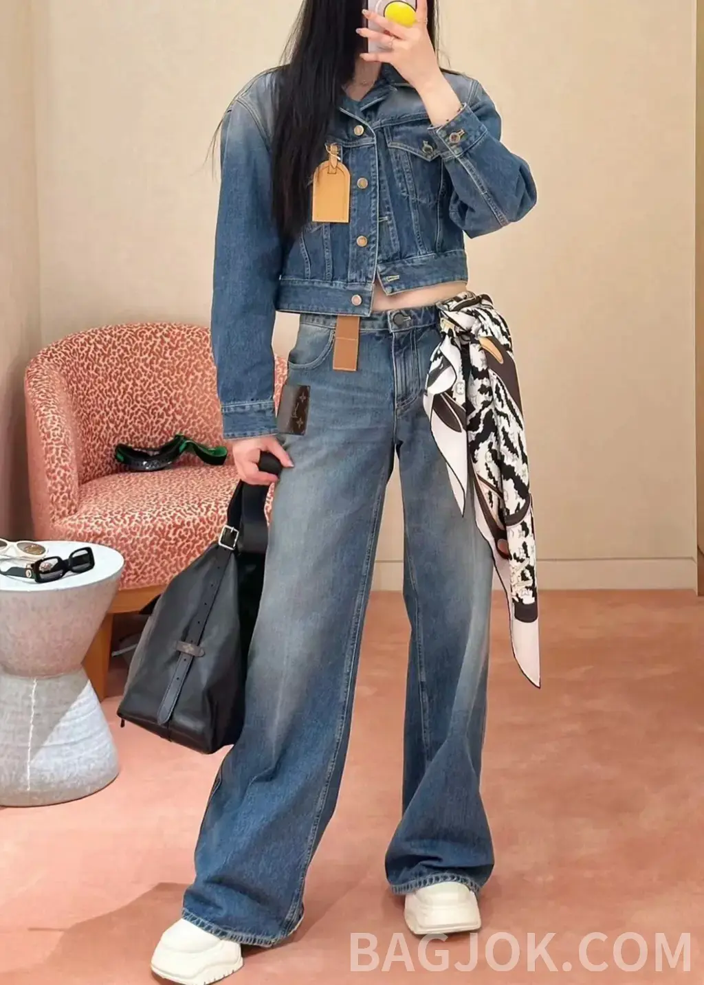 루이비통 루이비통 모노그램 패치 와이드 데님 팬츠 상세 이미지