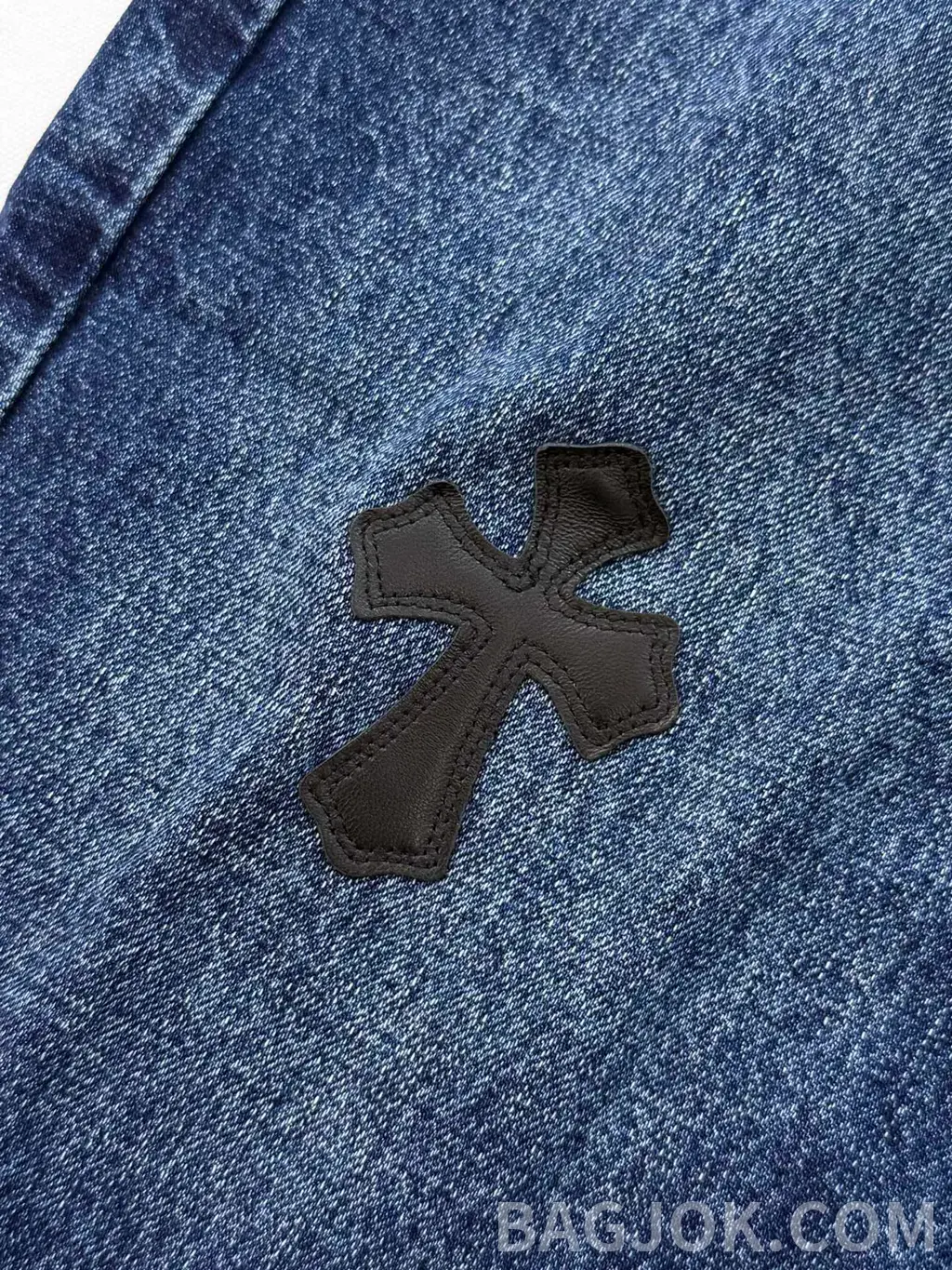 크롬하츠 크롬하츠 레더 크로스 패치 워싱 데님 쇼츠 상세 이미지