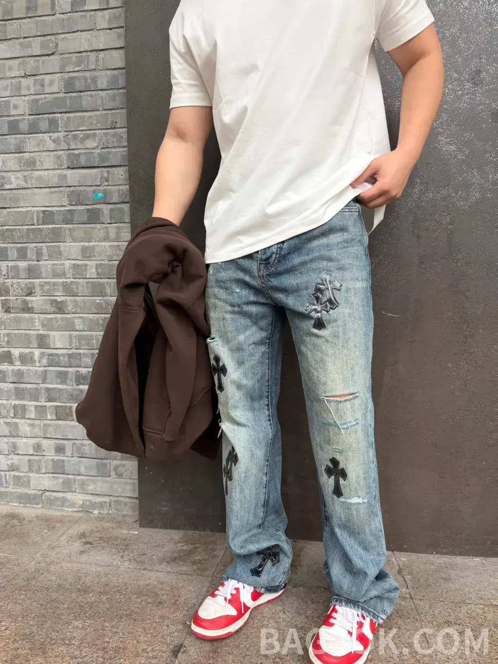 크롬하츠 크롬하츠 디스트레스드 크로스 데님 팬츠 상세 이미지