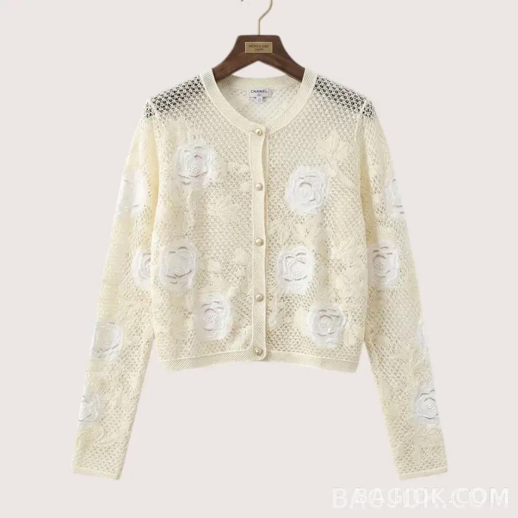샤넬 CHANEL 오픈워크 레이스 니트 카디건 상세 이미지