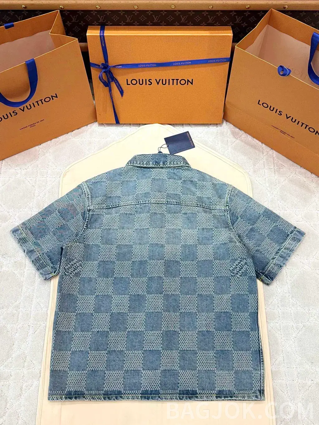 루이비통 LOUIS VUITTON 체크 패턴 데님 셔츠 상세 이미지