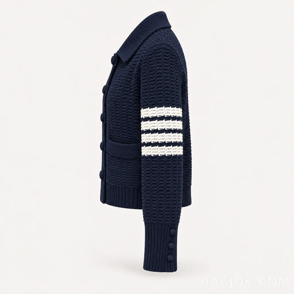 톰브라운 THOM BROWNE 시그니처 4바 크롭 니트 가디건 상세 이미지