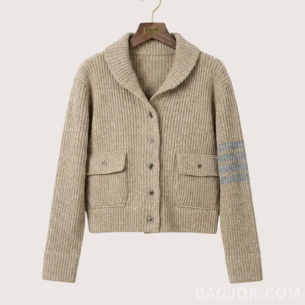 THOM BROWNE 리브드 울 크롭 가디건_대표이미지