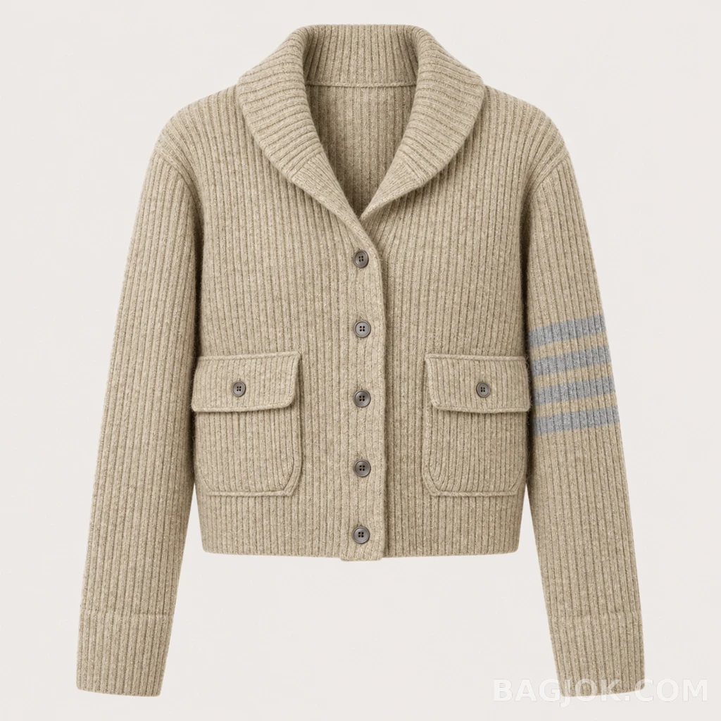 THOM BROWNE 리브드 울 크롭 가디건_대표이미지