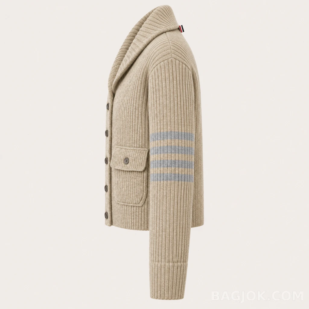 톰브라운 THOM BROWNE 리브드 울 크롭 가디건 상세 이미지