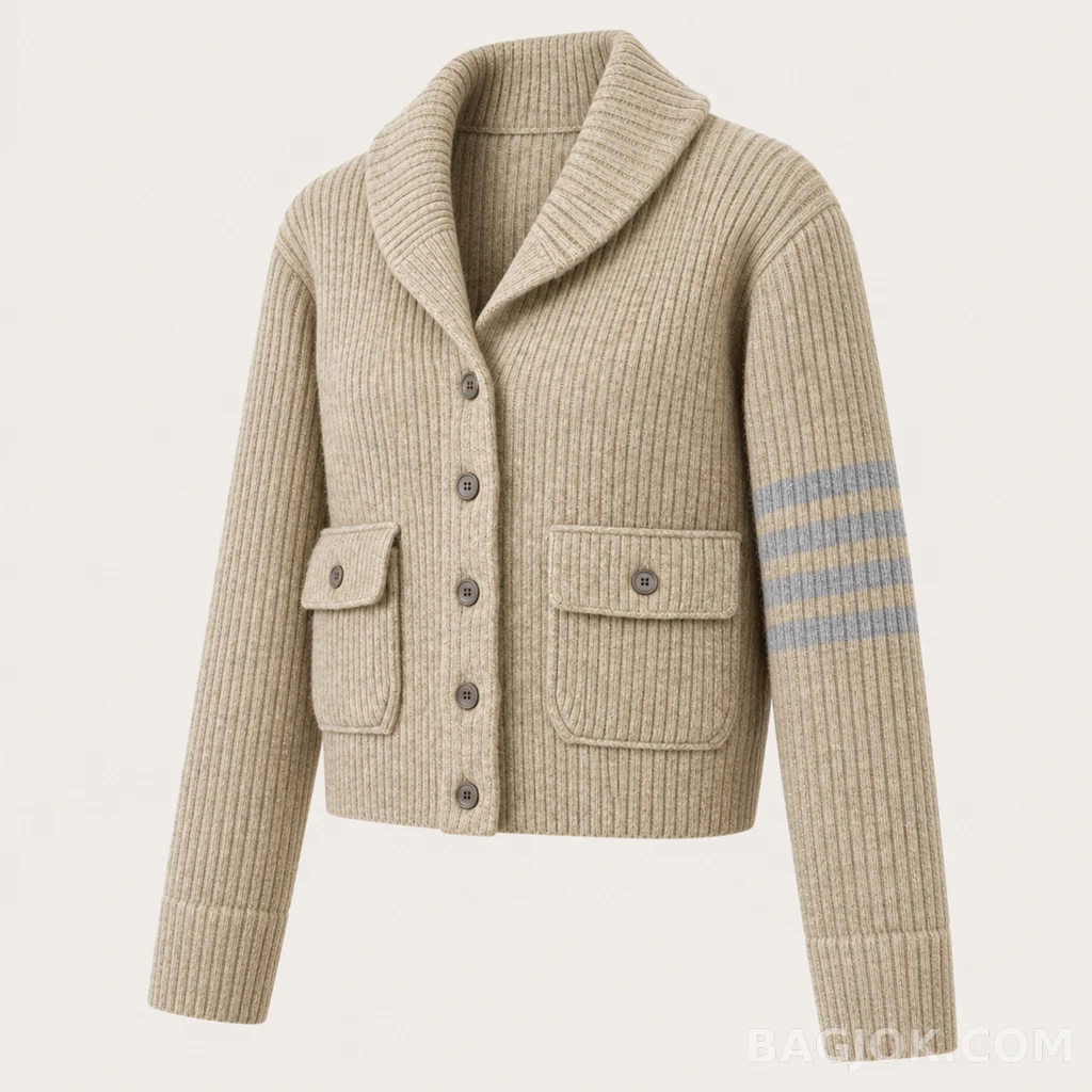 톰브라운 THOM BROWNE 리브드 울 크롭 가디건 상세 이미지