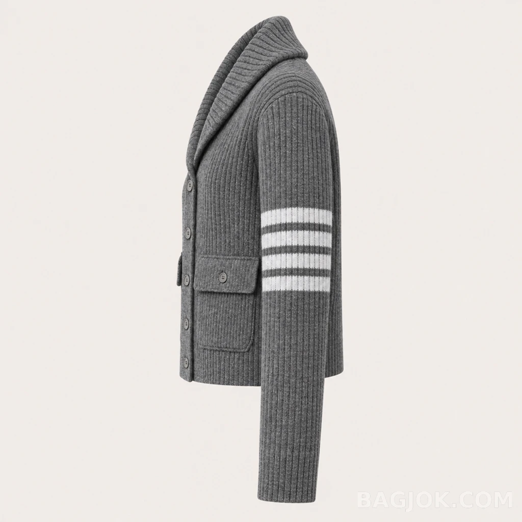 톰브라운 THOM BROWNE 리브드 울 크롭 가디건 상세 이미지