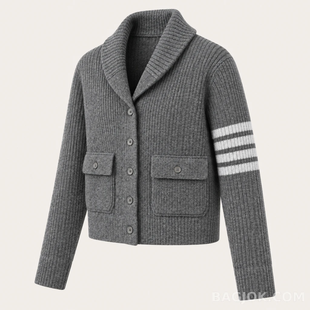 톰브라운 THOM BROWNE 리브드 울 크롭 가디건 상세 이미지