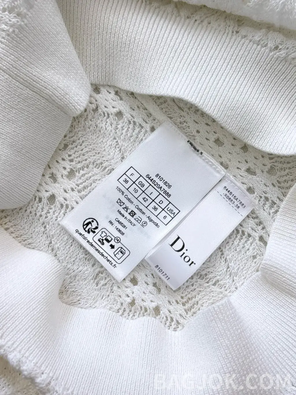 디올 DIOR 오픈워크 레이스 코튼 니트 반팔 티셔츠 상세 이미지