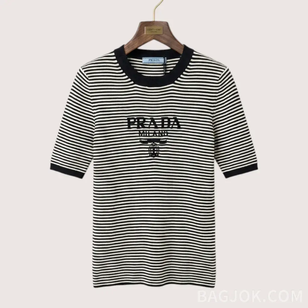 PRADA 스트라이프 실크 니트 반팔 티셔츠_대표이미지