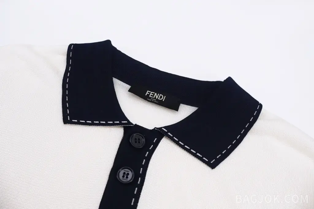 펜디 FENDI 콘트라스트 칼라 니트 폴로 셔츠 상세 이미지