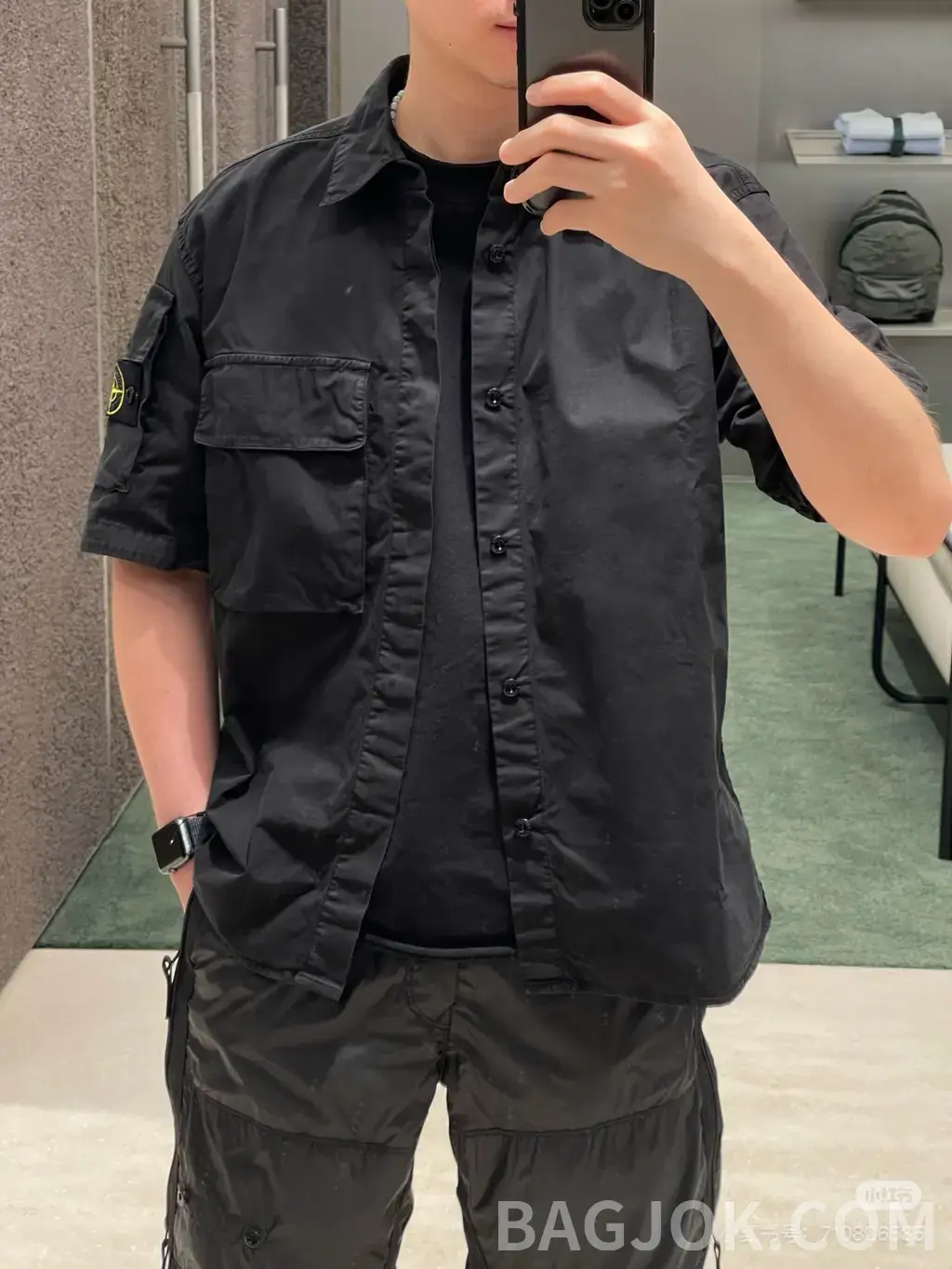 스톤아일랜드 STONE ISLAND 컴퍼스 로고 워크웨어 쇼츠leeve 셔츠 상세 이미지