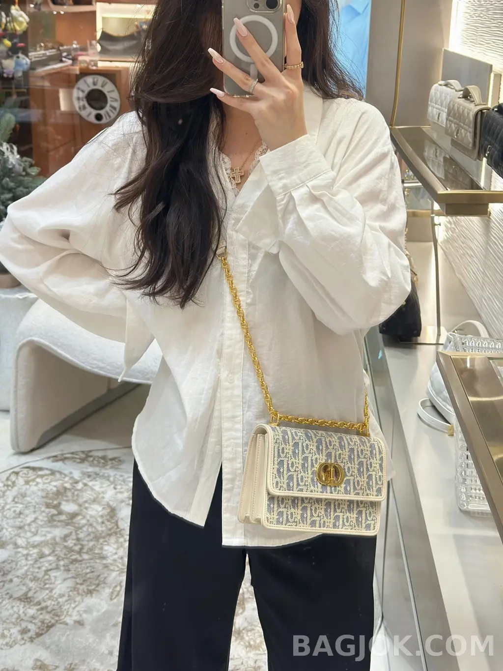 디올 디올 라피아 데님 미스 카로 미니 백 상세 이미지