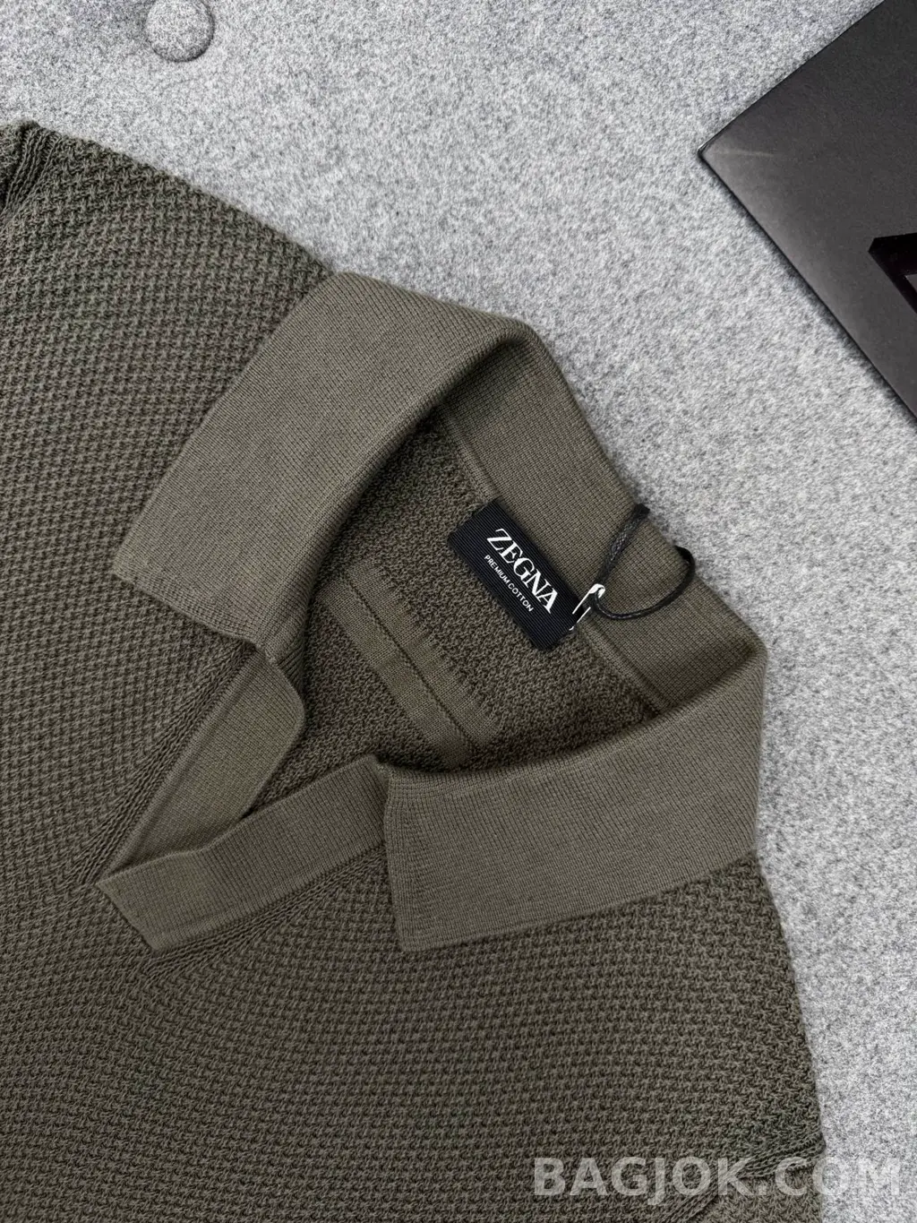 제냐 ZEGNA 프리미엄 코튼 텍스처드 니트 폴로셔츠 상세 이미지