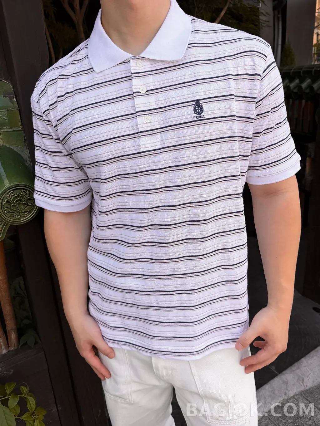 프라다 Prada Striped 피케 폴로 셔츠 상세 이미지
