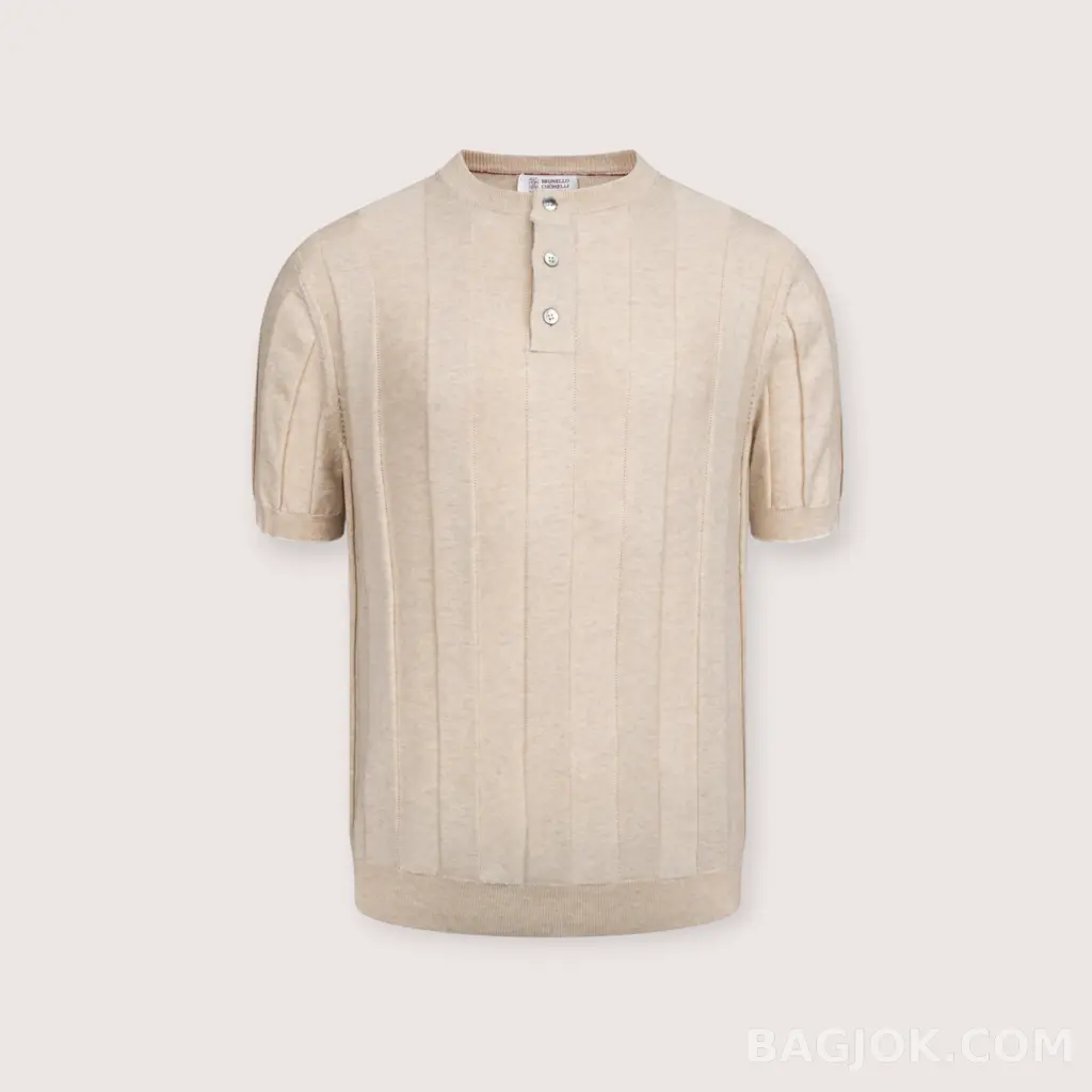 Brunello Cucinelli 린넨 혼방 헨리넥 숏슬리브 니트_대표이미지