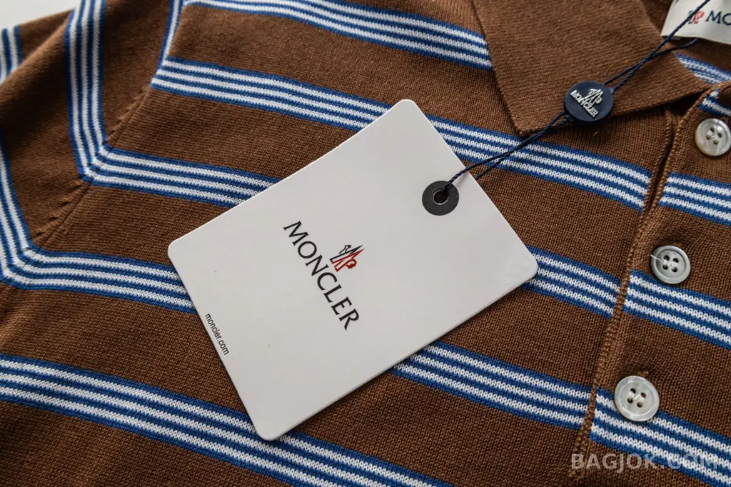 몽클레어 Moncler 브라운 스트라이프 코튼 니트 폴로 셔츠 상세 이미지