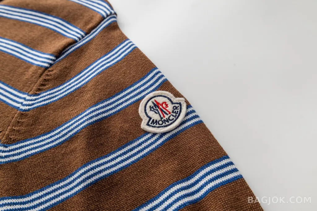 몽클레어 Moncler 브라운 스트라이프 코튼 니트 폴로 셔츠 상세 이미지
