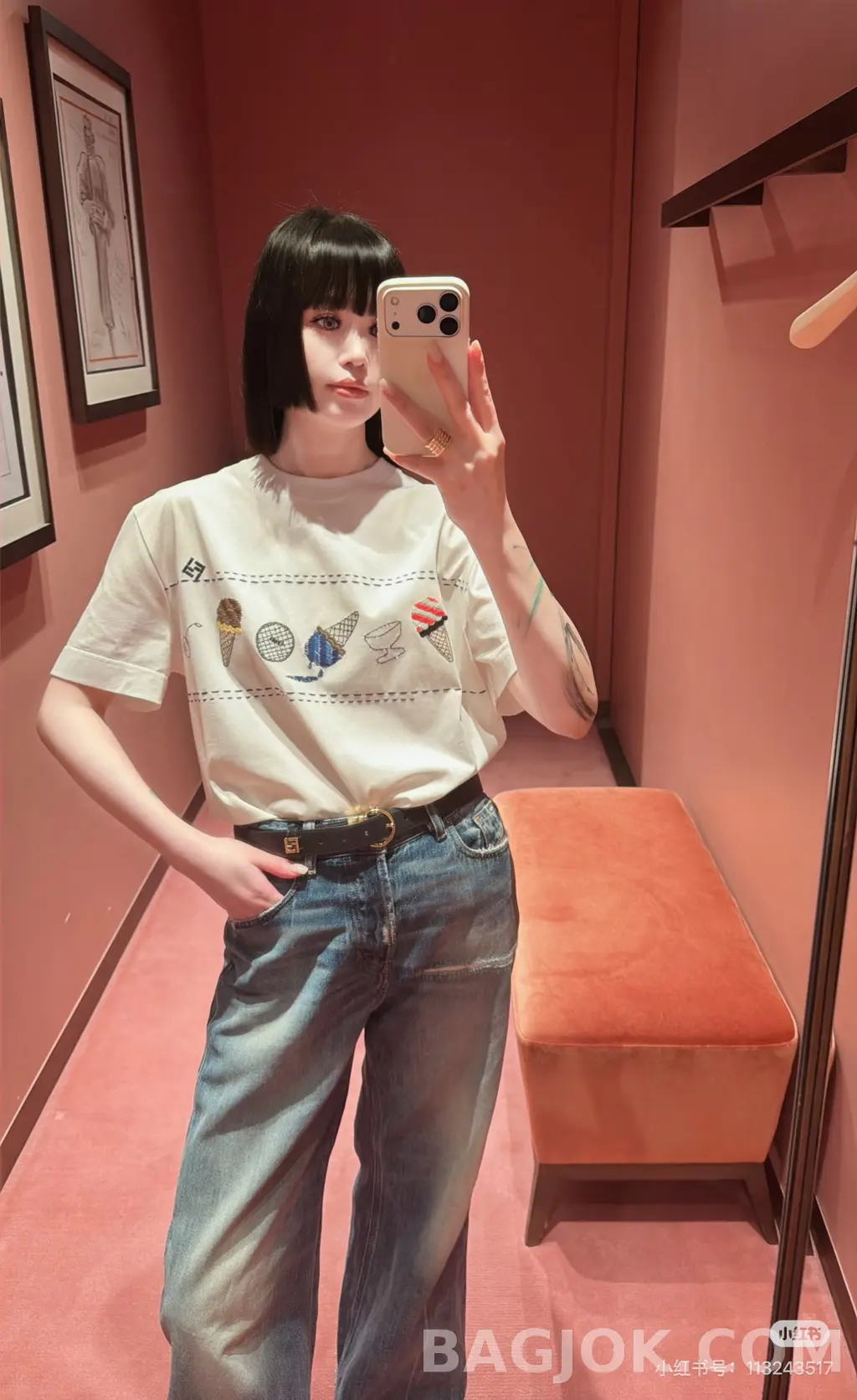 펜디 Fendi 아이스크림 자수 화이트 코튼 티셔츠 상세 이미지
