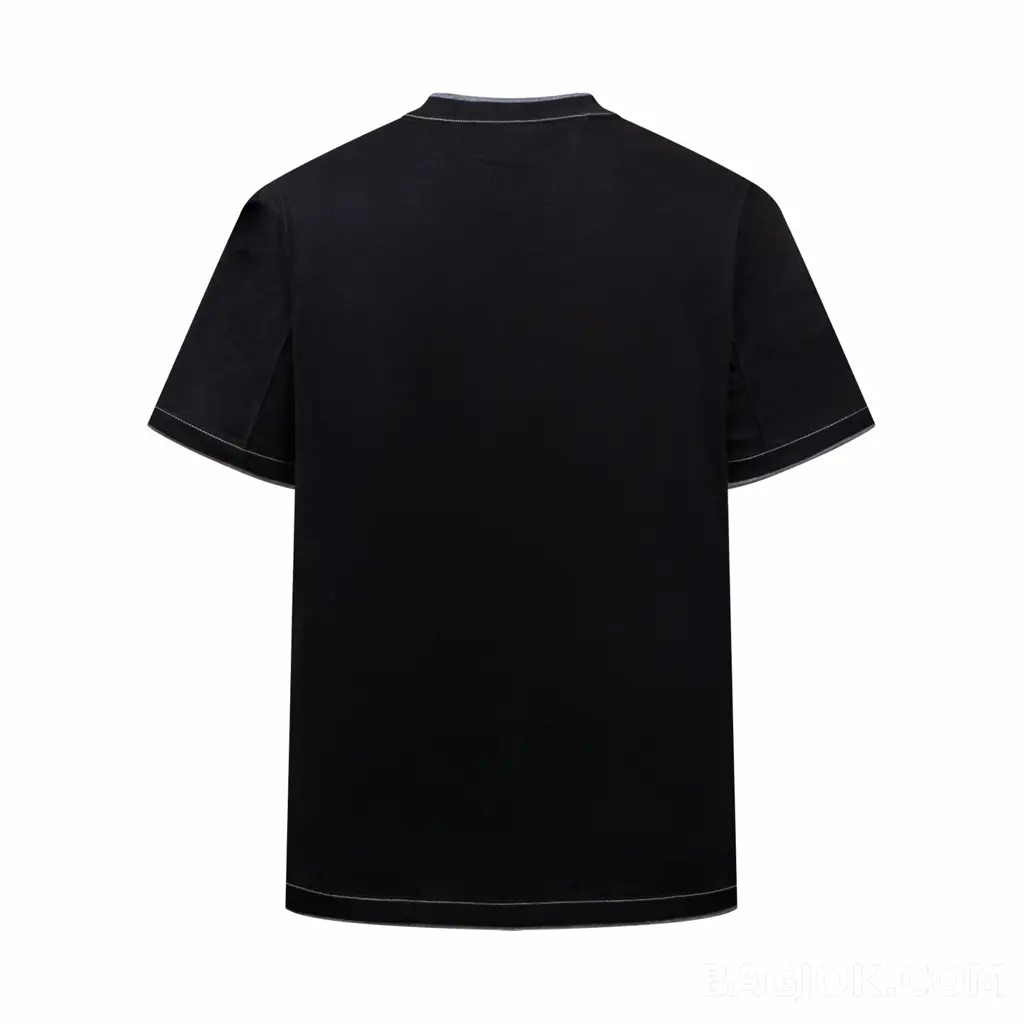 보스넬로쿠치넬리 Brunello Cucinelli 그레이 배색 트림 블랙 코튼 티셔츠 상세 이미지