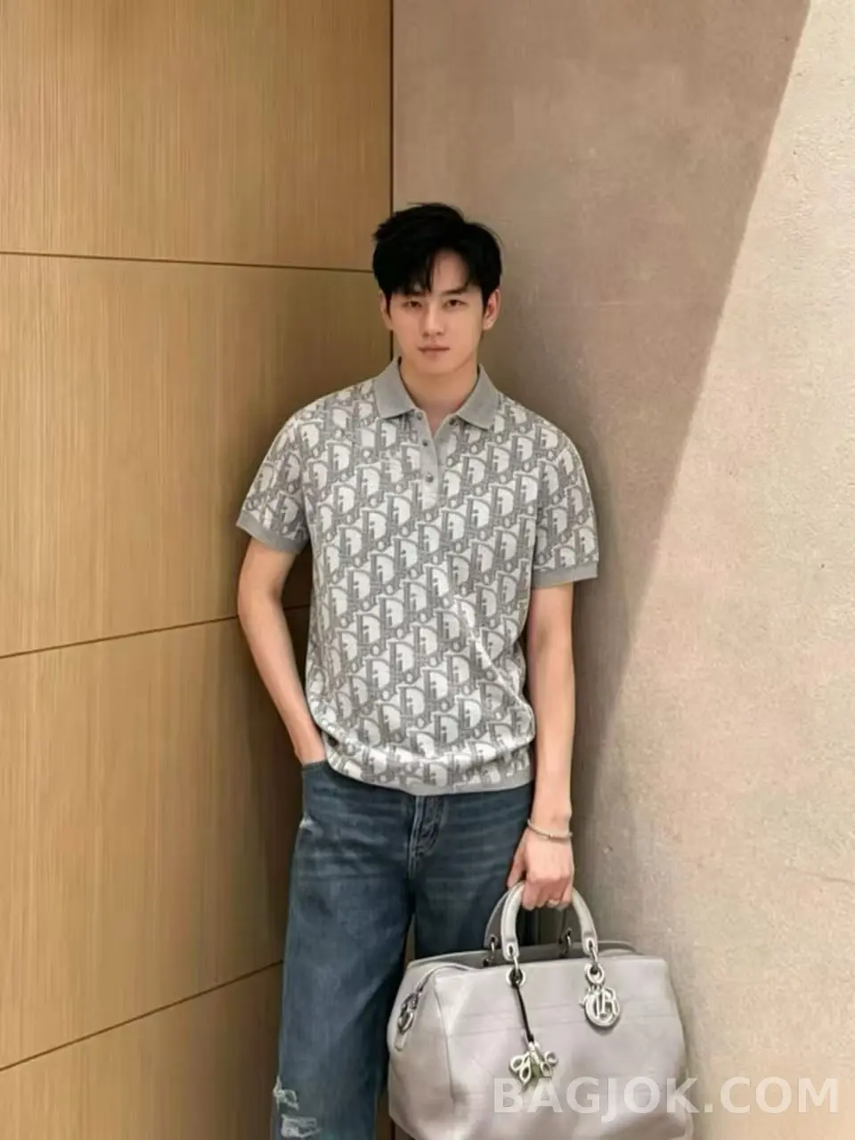 디올 Dior 그레이 토널 모노그램 자카드 폴로 셔츠 상세 이미지