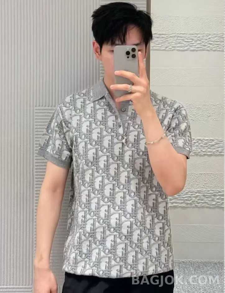 디올 Dior 그레이 토널 모노그램 자카드 폴로 셔츠 상세 이미지