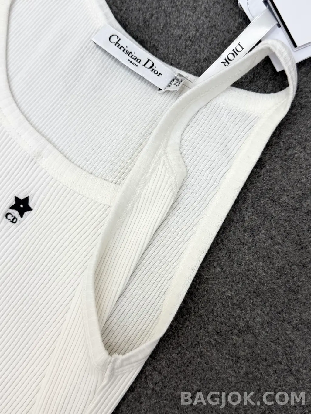 디올 Dior 스타 CD 자수 화이트 리브드 슬리브리스 탱크탑 상세 이미지