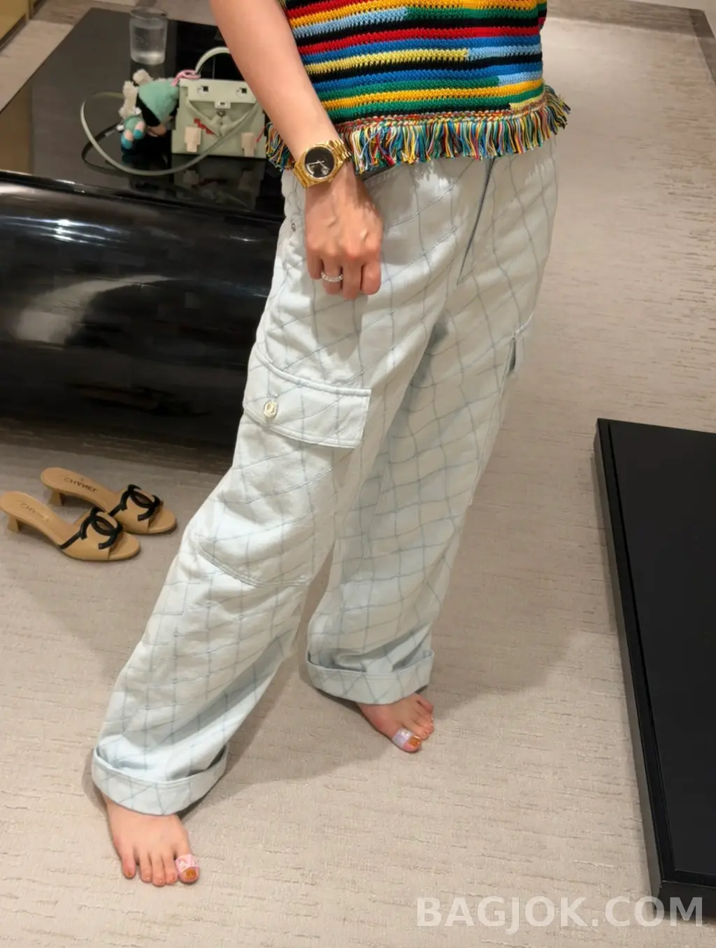 샤넬 Chanel 퀄팅 다이아몬드 카고 와이드 팬츠 상세 이미지
