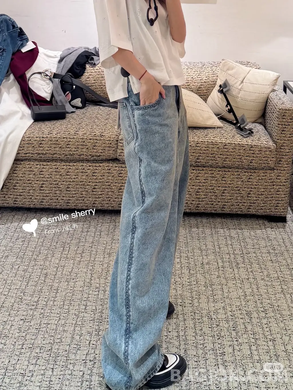 샤넬 Chanel 체인 자수 와이드 데님 팬츠 상세 이미지