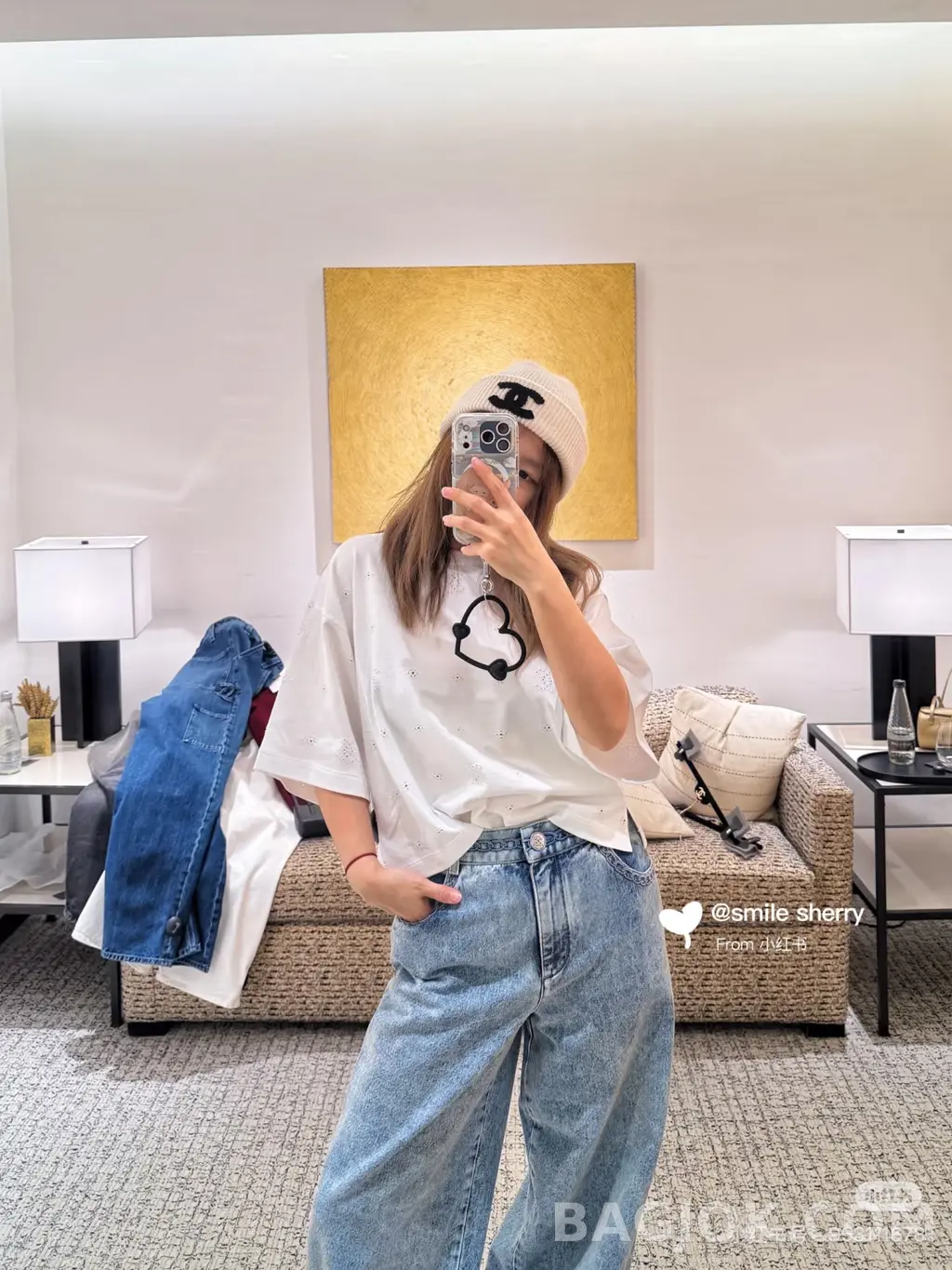 샤넬 Chanel 체인 자수 와이드 데님 팬츠 상세 이미지