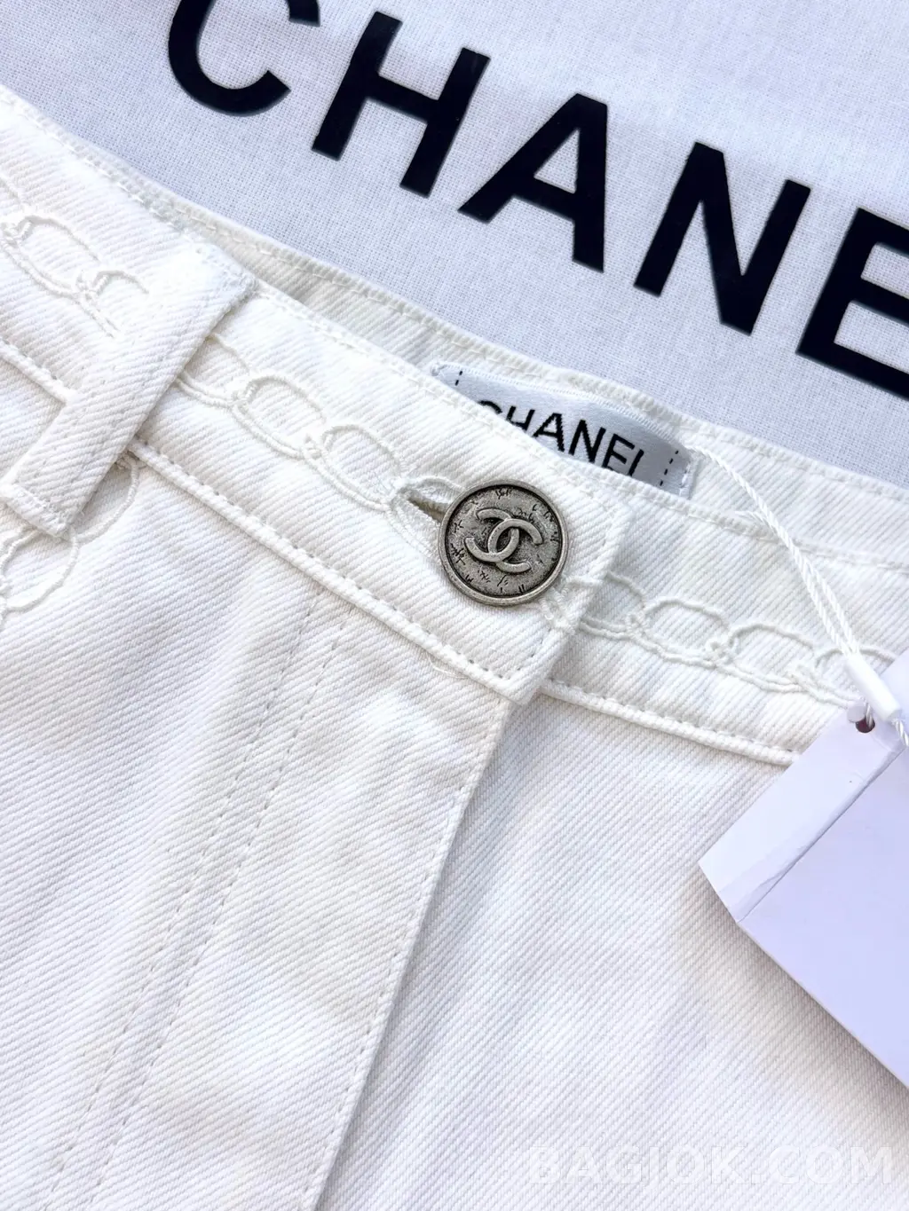 샤넬 Chanel 체인 자수 와이드 데님 팬츠 상세 이미지