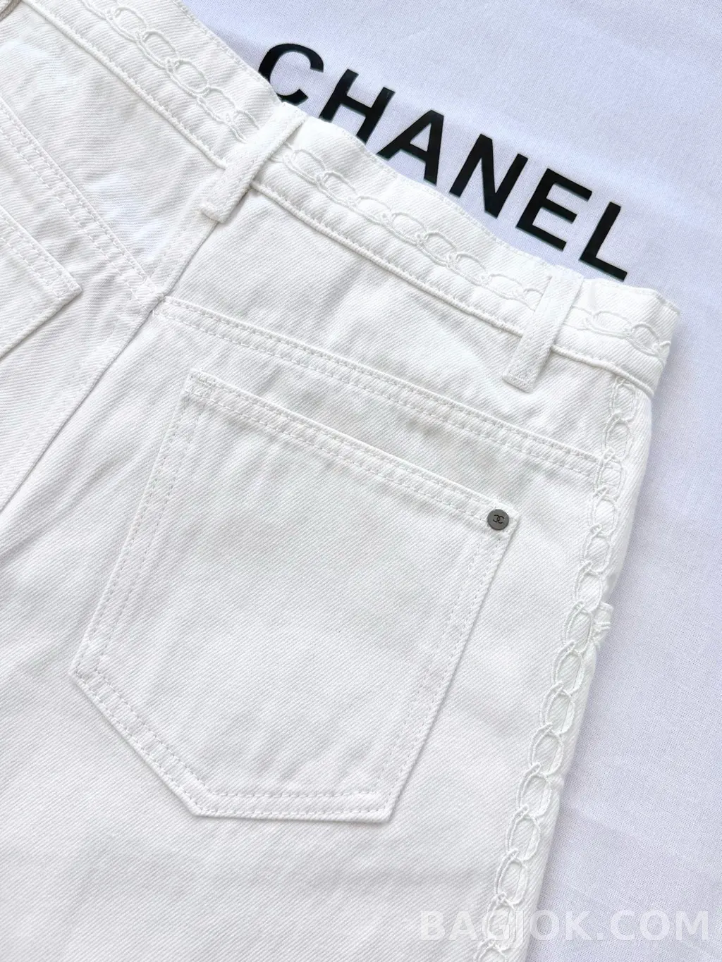 샤넬 Chanel 체인 자수 와이드 데님 팬츠 상세 이미지