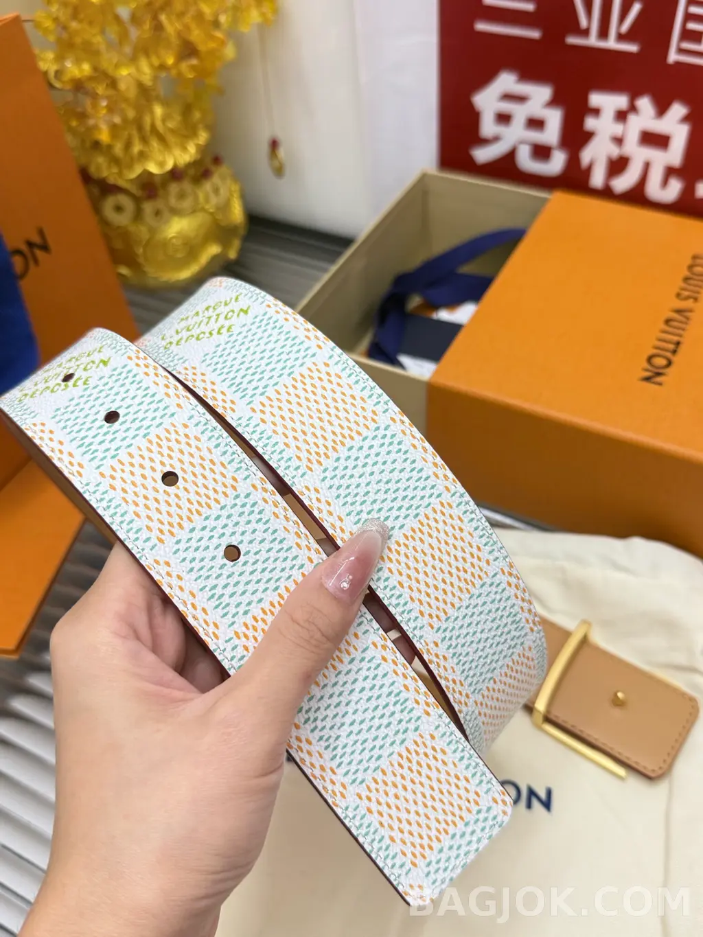루이비통 루이비통 다미에 헤리티지 화이트 벨트 4cm 상세 이미지