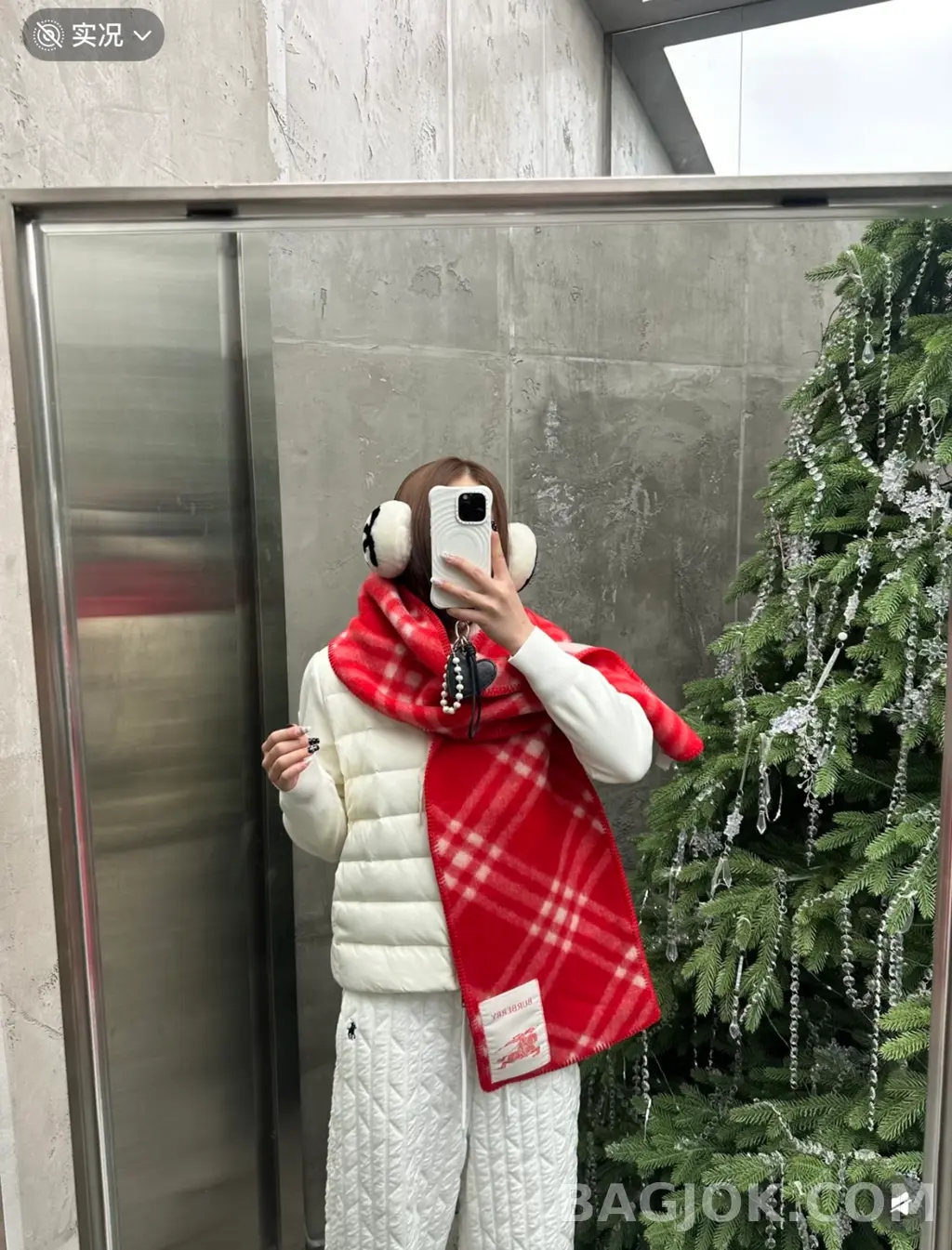버버리 버버리 체크 울 스카프 크레용 레드 상세 이미지
