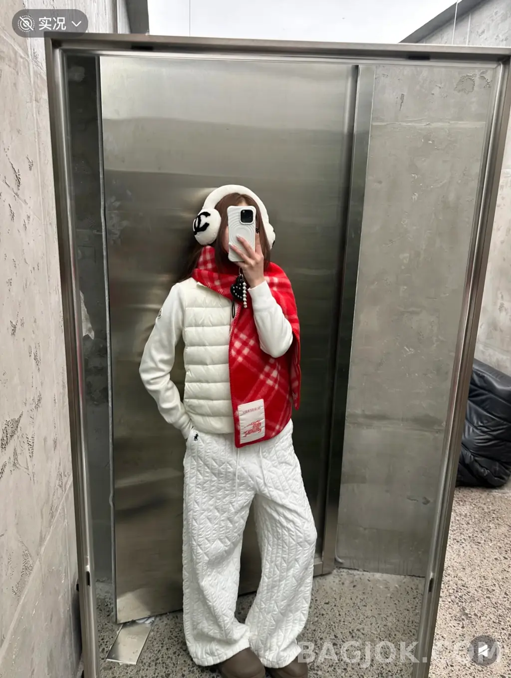 버버리 버버리 체크 울 스카프 크레용 레드 상세 이미지